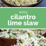 Cilantro Lime Slaw collage with text bar in the middle.