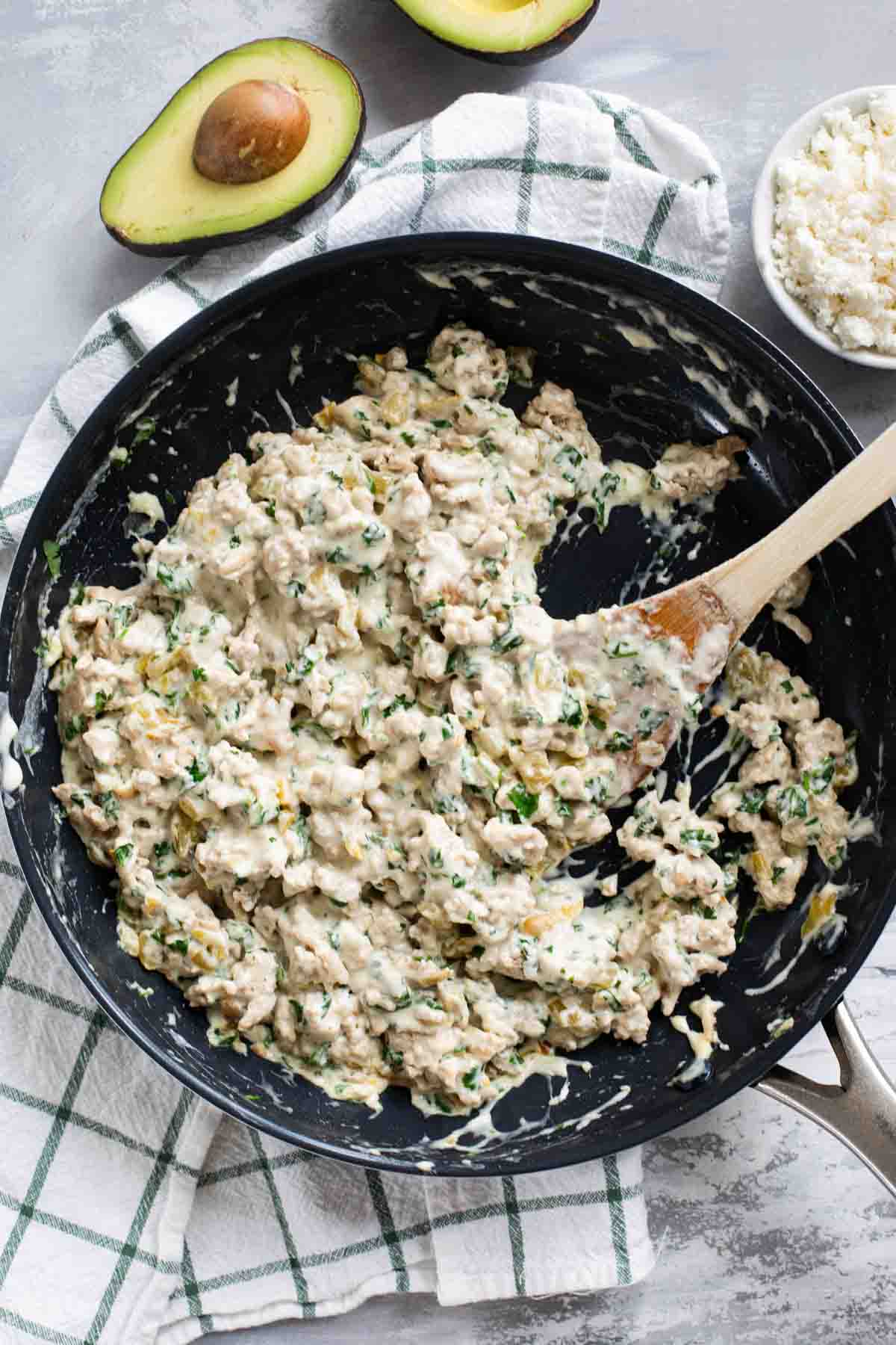 Creamy Chicken Taco filling in a skillet.