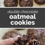 Double Chocolate Oatmeal Cookies collage with text bar in the middle.