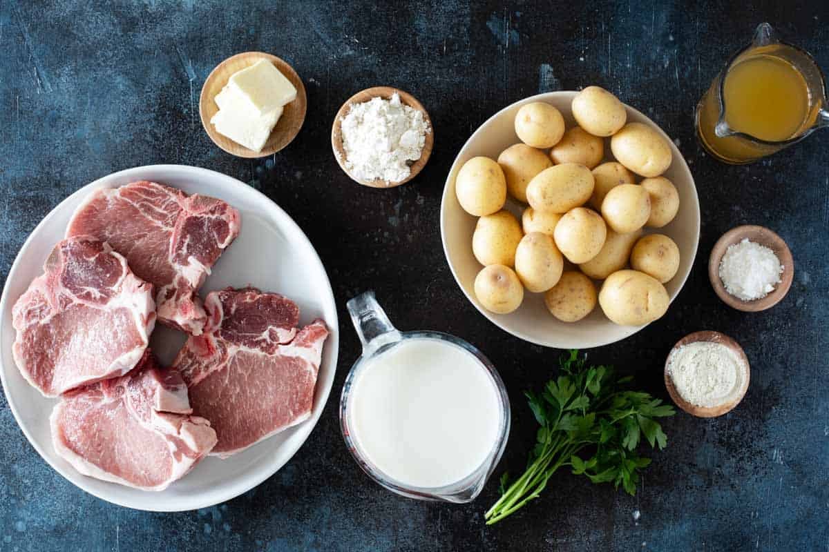 Ingredients for Slow Cooker Creamy Ranch Pork Chops and Potatoes.