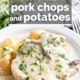 Slow Cooker Creamy Ranch Pork Chops and Potatoes with text overlay.