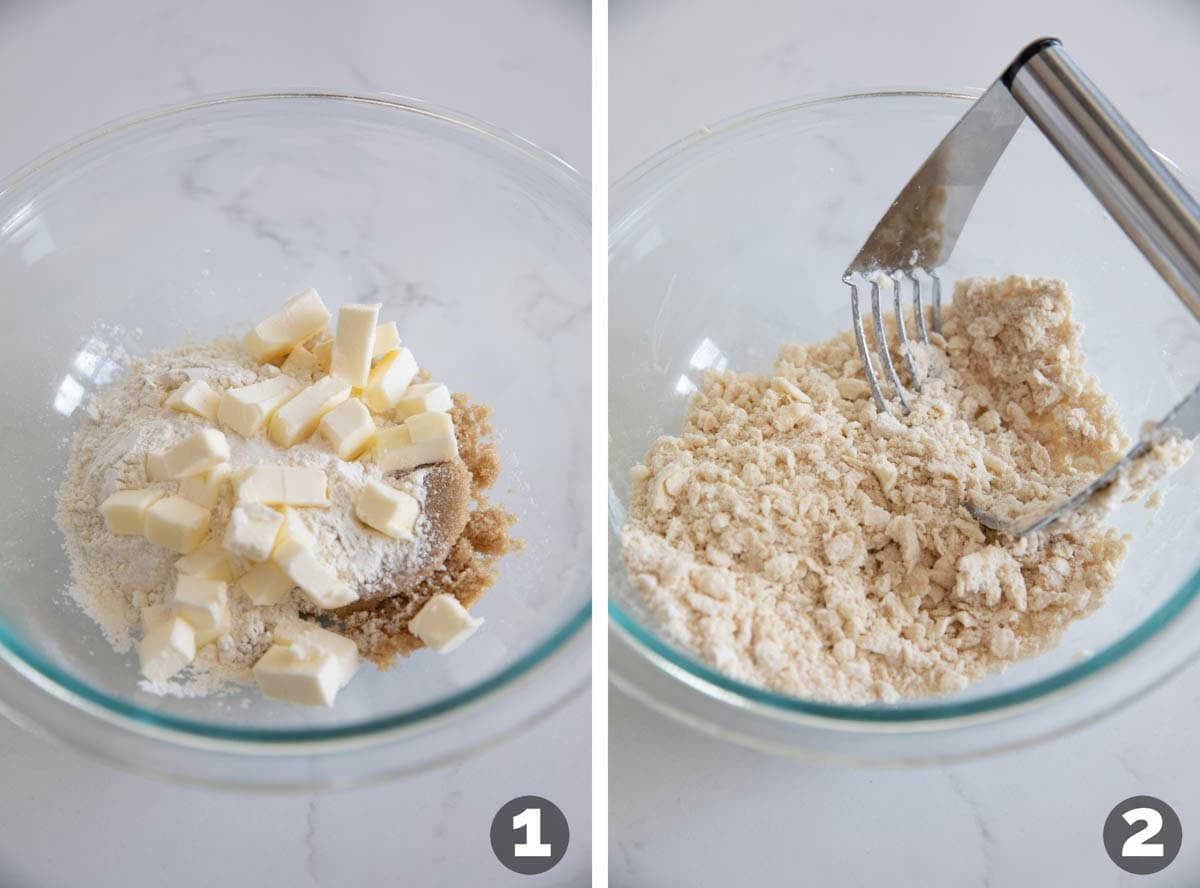 Making crumb topping for Strawberry Muffins.