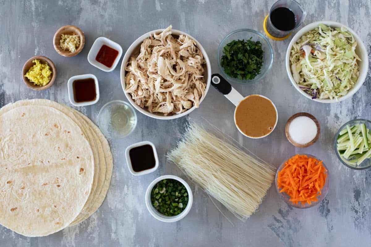 Ingredients for Thai Chicken Wraps.