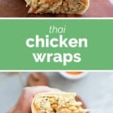 Thai Chicken Wraps collage with text bar in the middle.