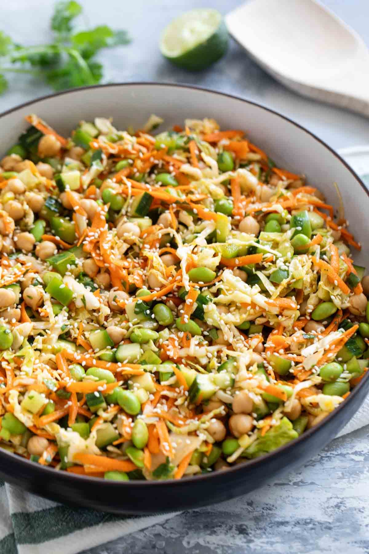 Asian Bean Salad with sesame seeds sprinkled over the top.