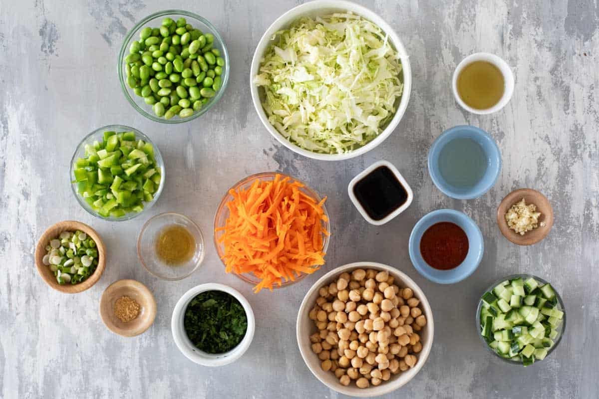 Ingredients for Asian Bean Salad.