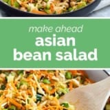 Asian Bean Salad collage with text bar in the middle.