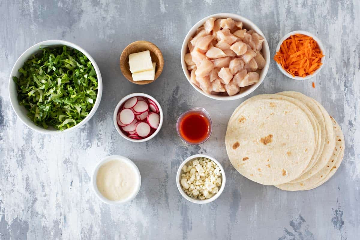 Ingredients for Buffalo Chicken Tacos.