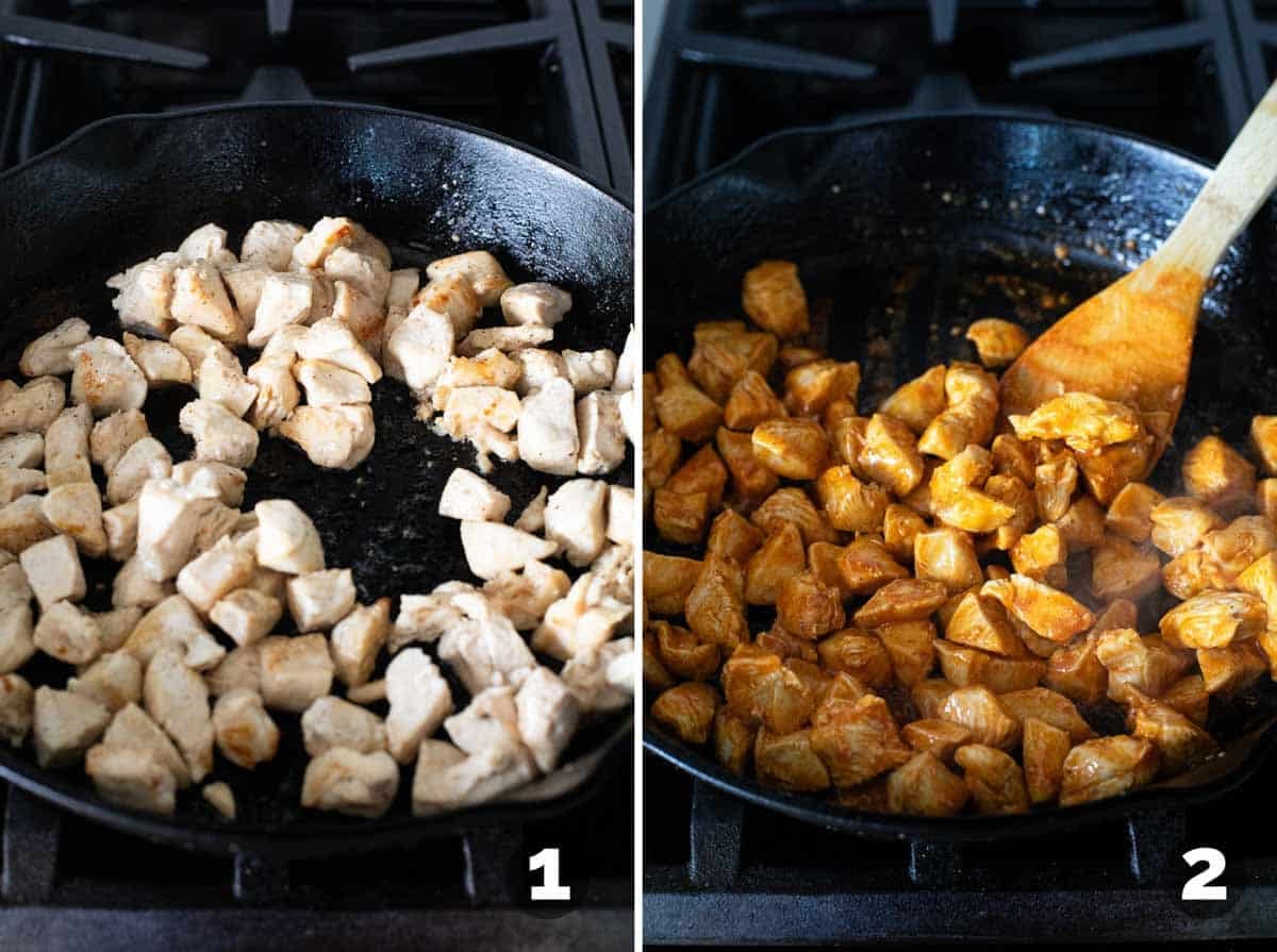 Steps to make chicken for Buffalo Chicken Tacos.