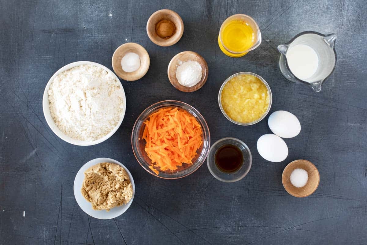 Ingredients for Carrot Pineapple Muffins.