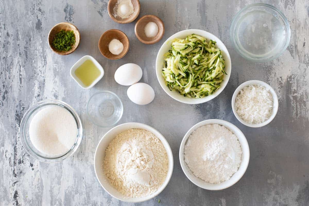 Ingredients for Coconut Lime Zucchini Muffins.
