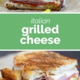 Italian Grilled Cheese collage with text bar in the middle.