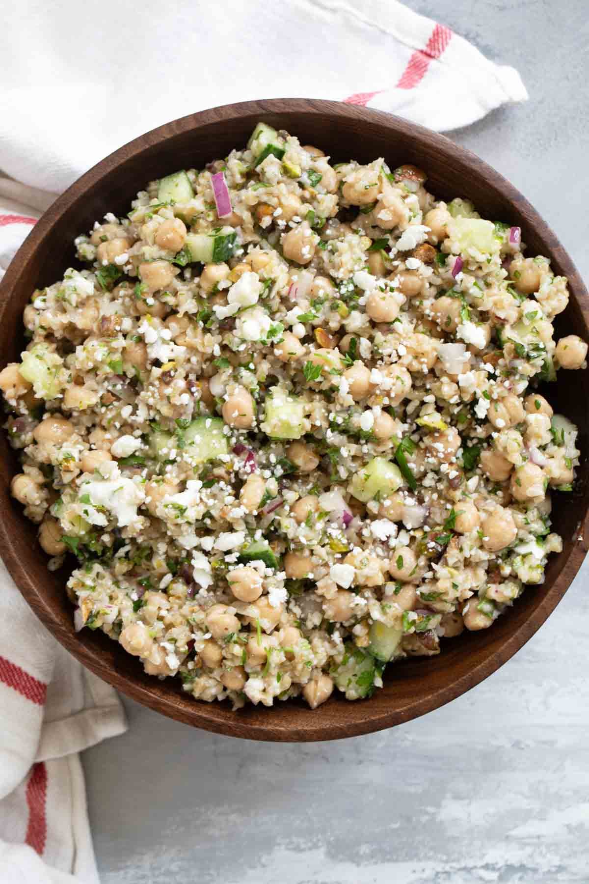 Jennifer Aniston Salad with chickpeas, bulgur wheat, and more.