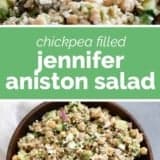 Jennifer Aniston Salad collage with text bar in the middle.