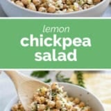 Lemon Chickpea Salad collage with text bar in the middle.
