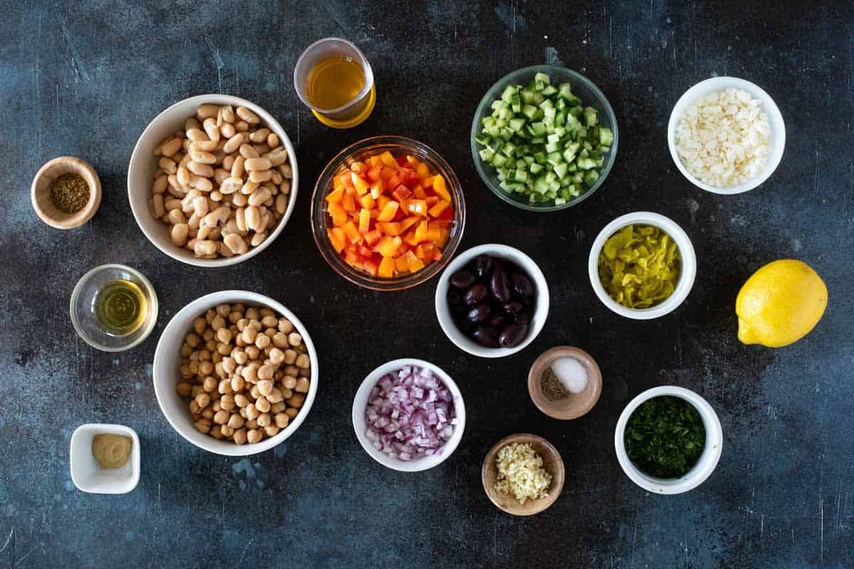 Ingredients for Mediterranean Bean Salad.