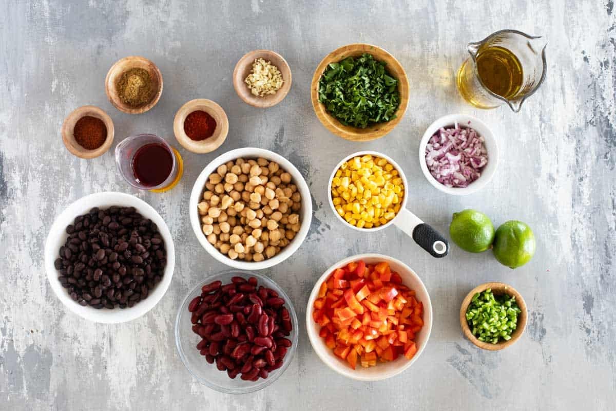 Ingredients for Mexican Bean Salad.