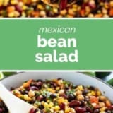 Mexican Bean Salad collage with text bar in the middle.