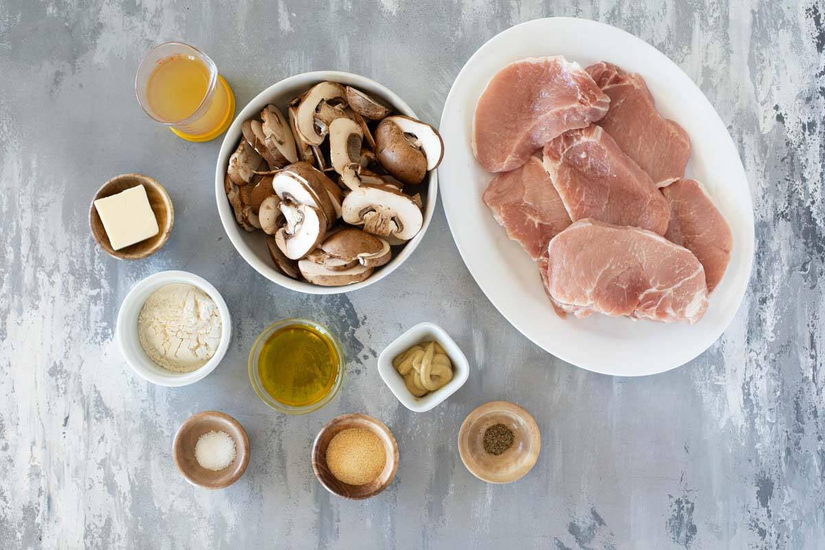 Ingredients for Pork Chops with Dijon Mushrooms.
