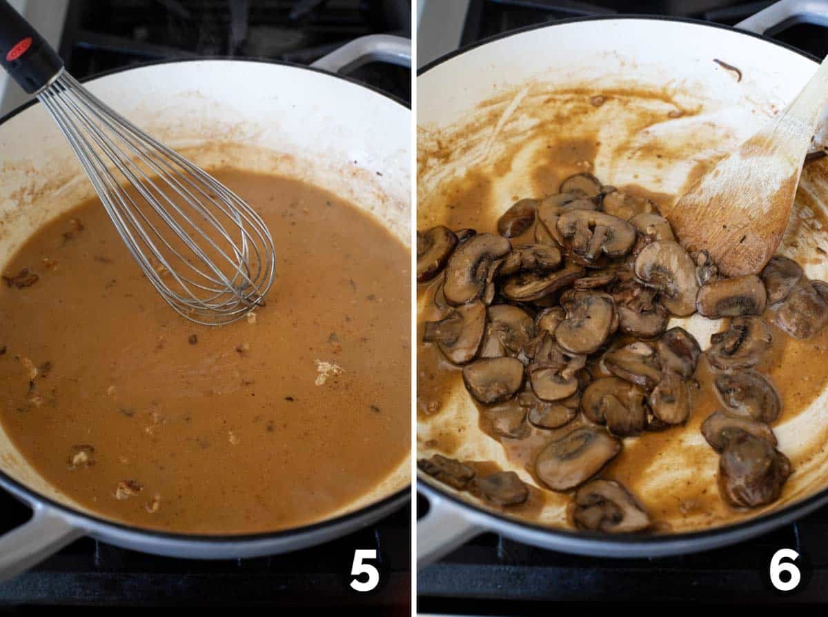 Making the sauce for Pork Chops with Dijon Mushrooms.