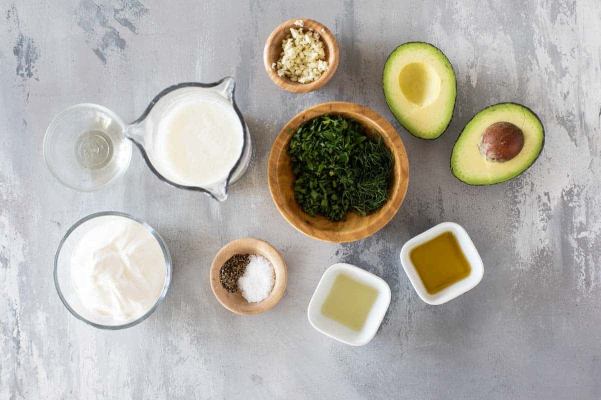 Ingredients for Avocado Ranch Dressing.