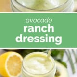 Avocado Ranch Dressing collage with text bar in the middle.