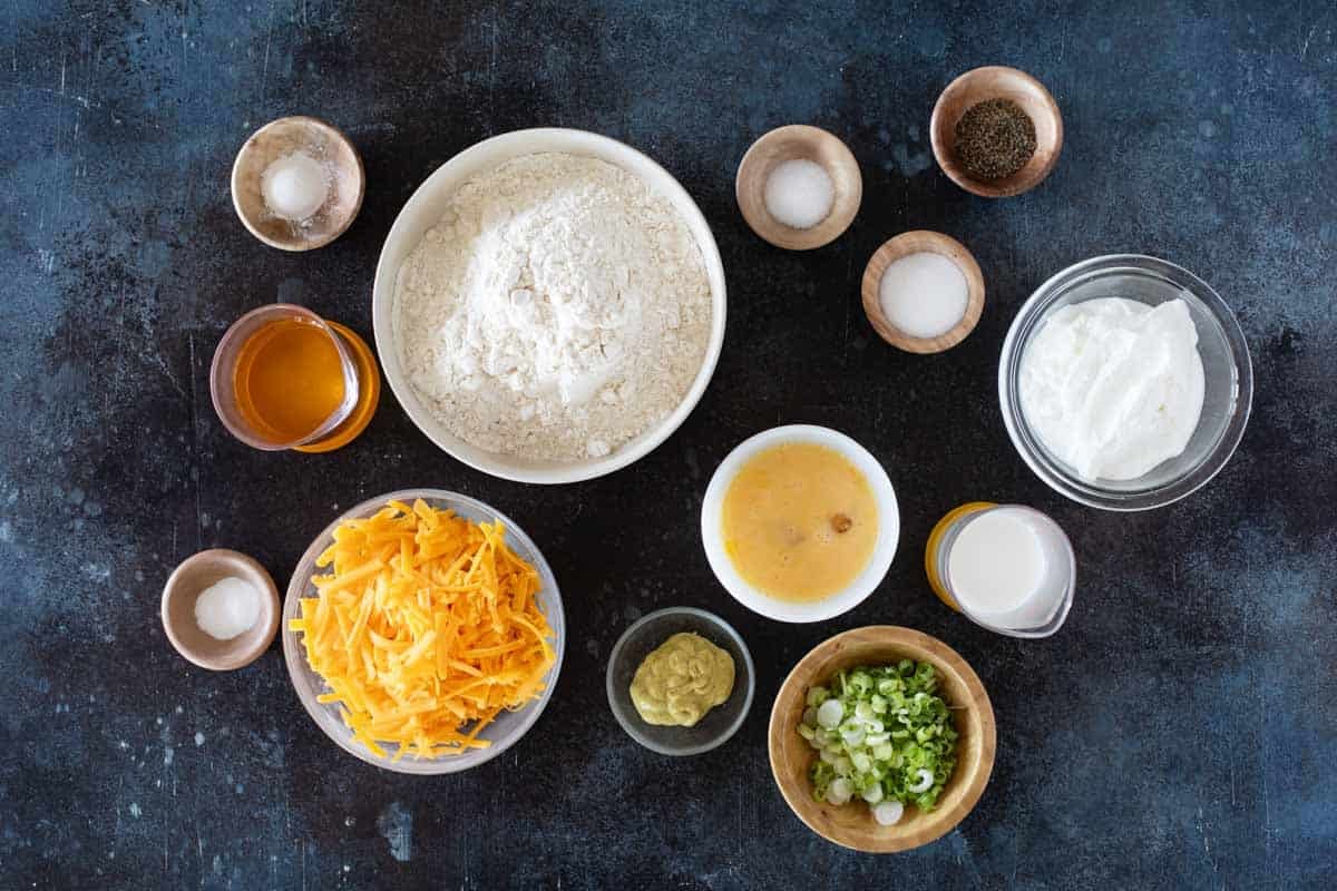 Ingredients for Cheddar Black Pepper Quick Bread.