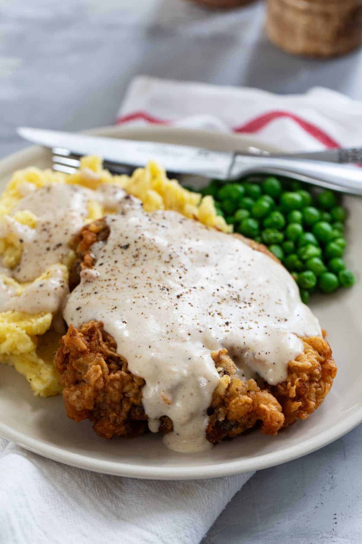 Homemade Chicken Fried Steak with homemade country gravy.