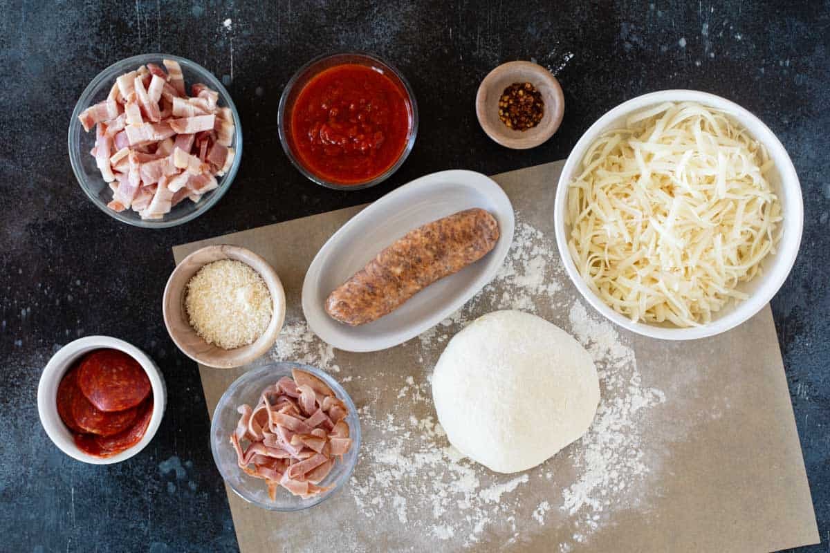 Ingredients for Meat Lover's Pizza.