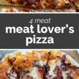 Meat Lover's Pizza collage with text bar in the middle.