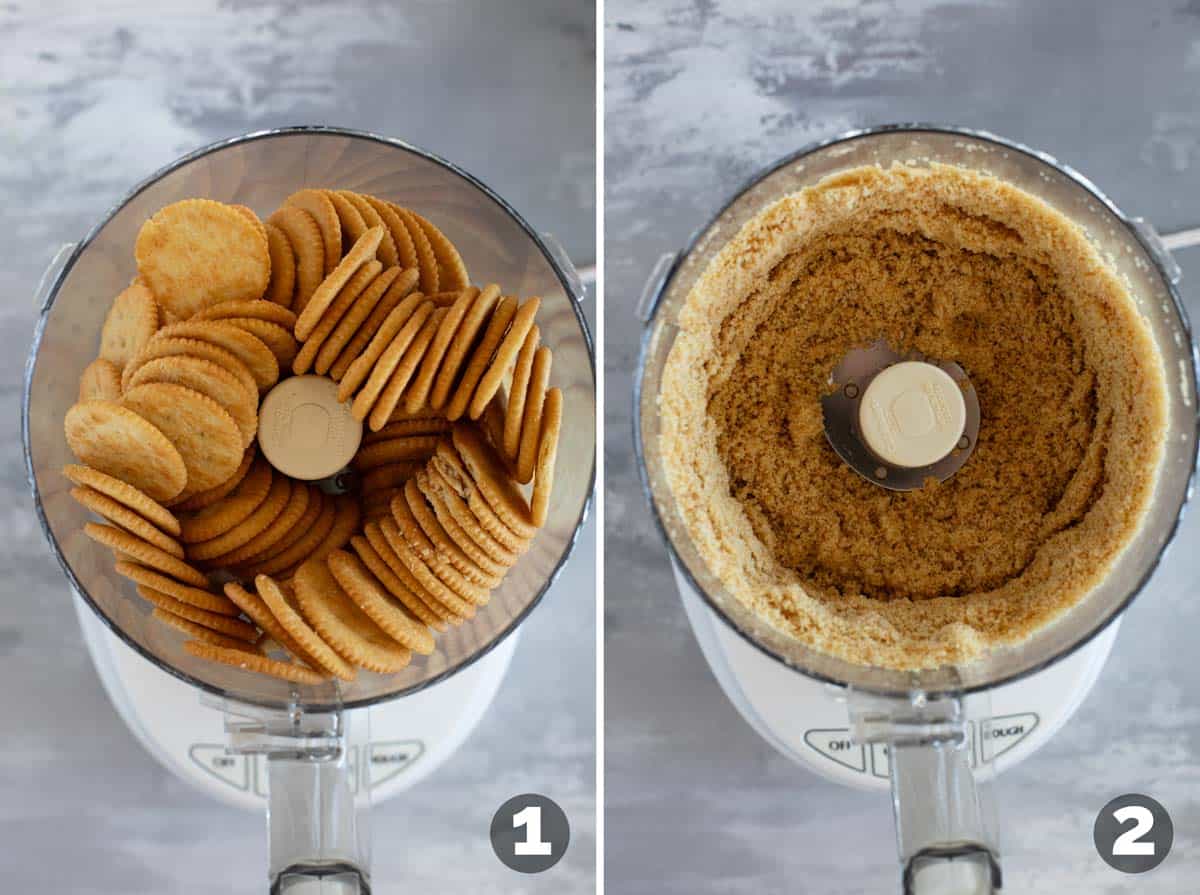 Crushing Ritz crackers in a food processor.