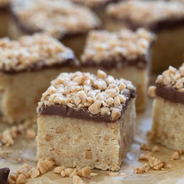 Ritz Cracker Toffee Bars topped with chocolate and toffee.