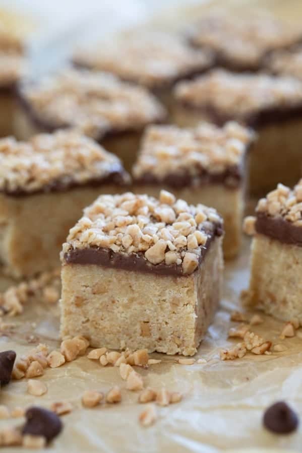 Ritz Cracker Toffee Bars topped with chocolate and toffee.