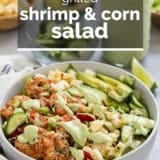 Shrimp and Corn Salad with text overlay.