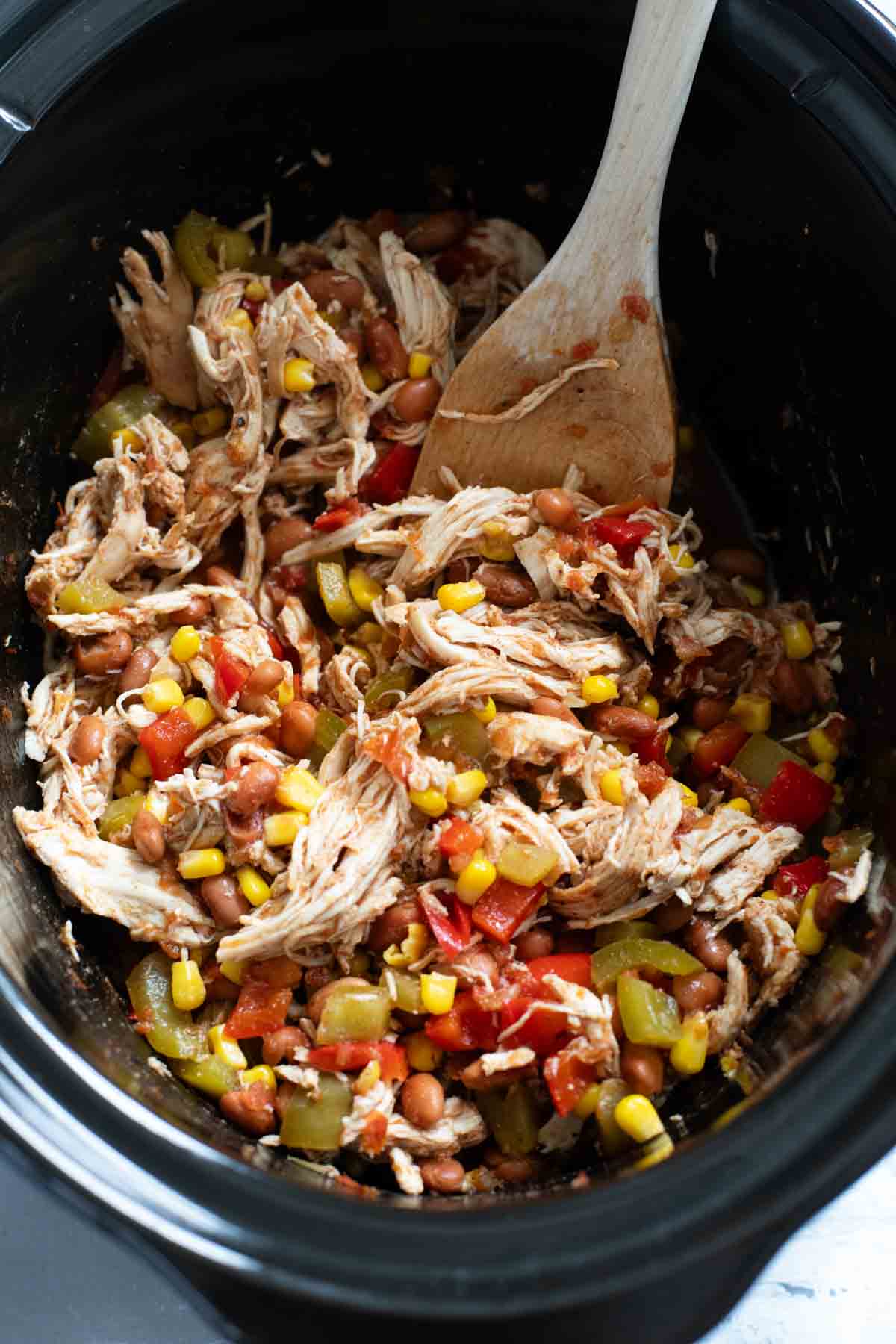 Slow Cooker Tex-Mex Chicken in a crockpot.