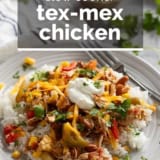 Slow Cooker Tex-Mex Chicken with text overlay.