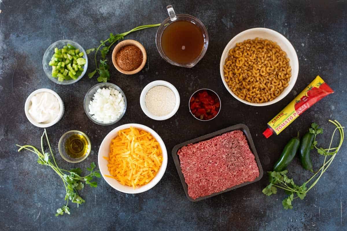 Ingredients for Taco Pasta.
