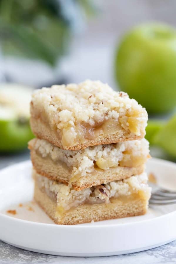 Three Apple Pie Bars stacked on top of each other.