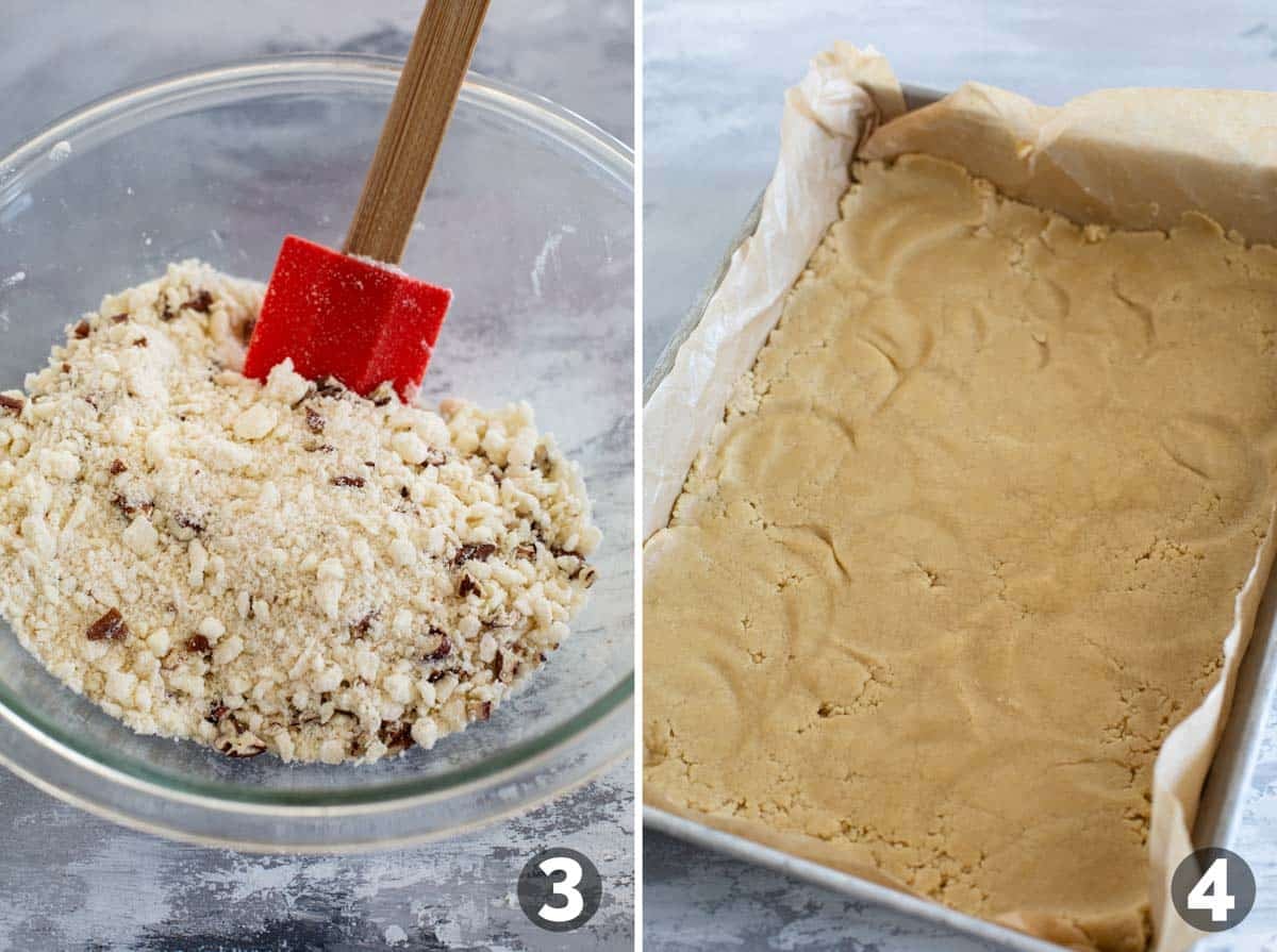 Making crumb topping and crust for Apple Pie Bars.