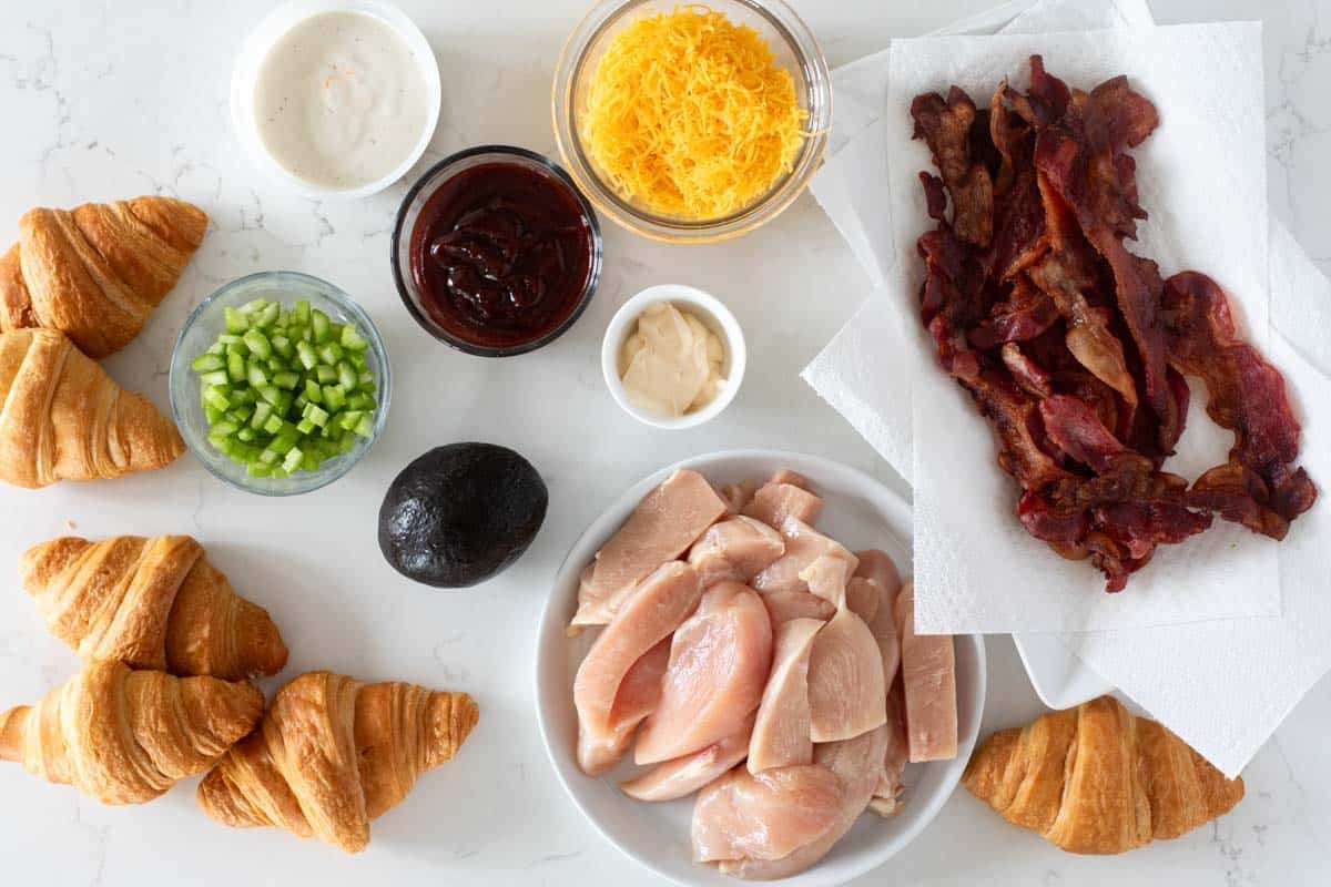 Ingredients for BBQ Ranch Chicken Salad Sandwiches.