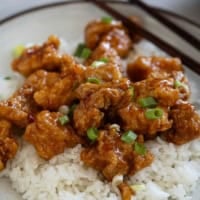 Chicken Oriental served over rice.
