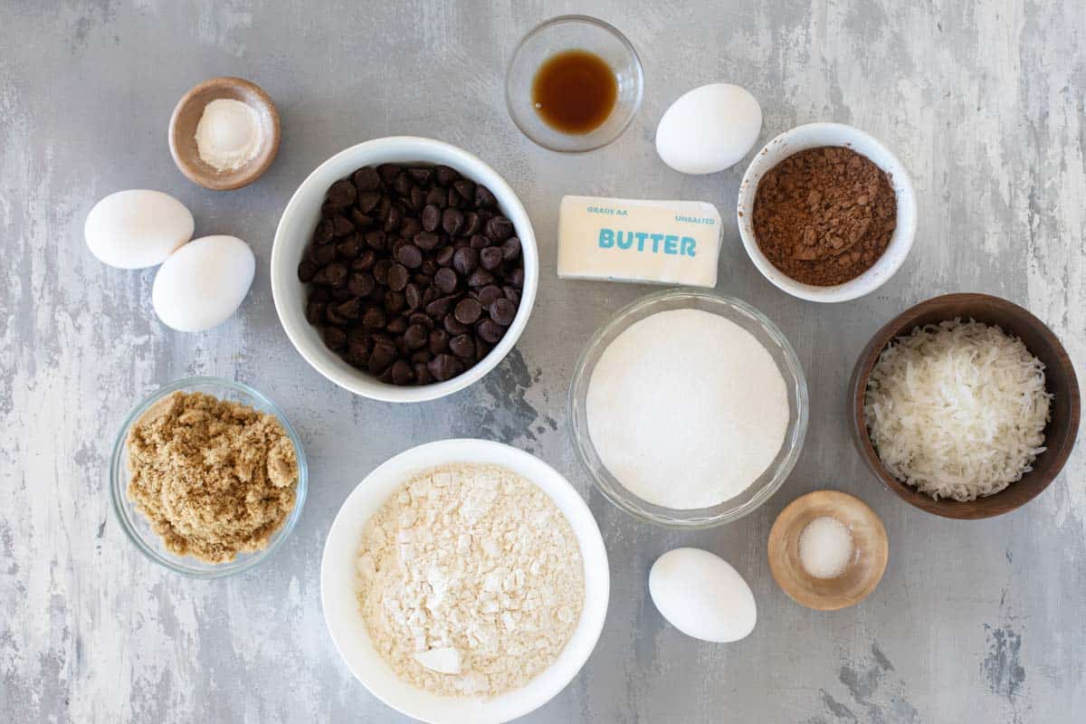 Ingredients for Coconut Brownie Cookies.