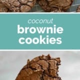 Coconut Brownie Cookies collage with text bar in the middle.