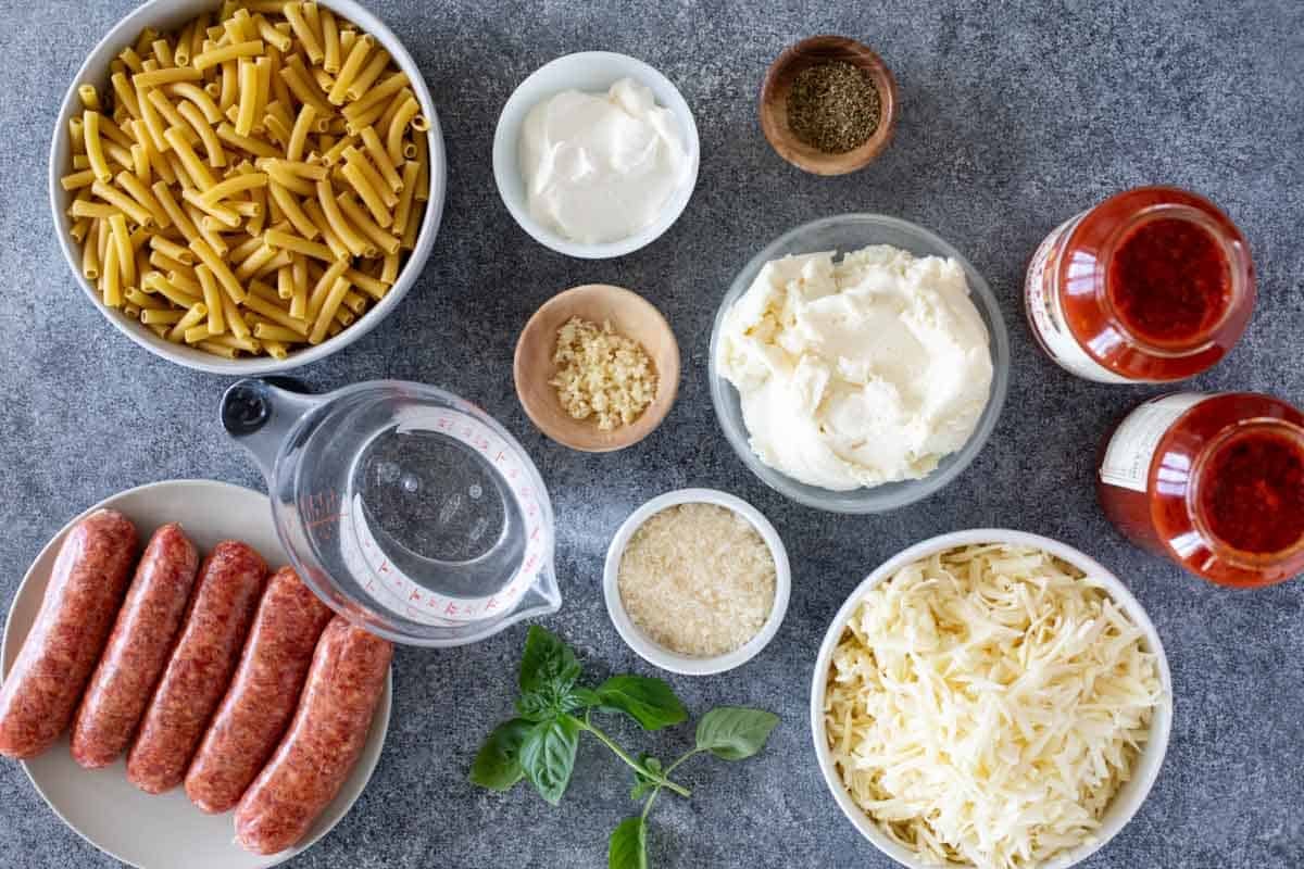 Ingredients for Crock Pot Baked Ziti.