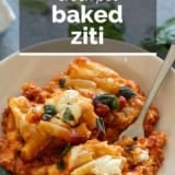 Crock Pot Baked Ziti with text overlay.