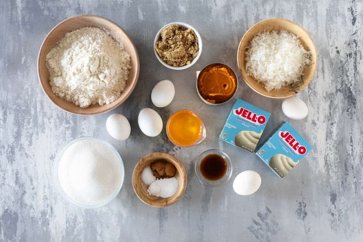 Ingredients for Pumpkin Coconut Bread.
