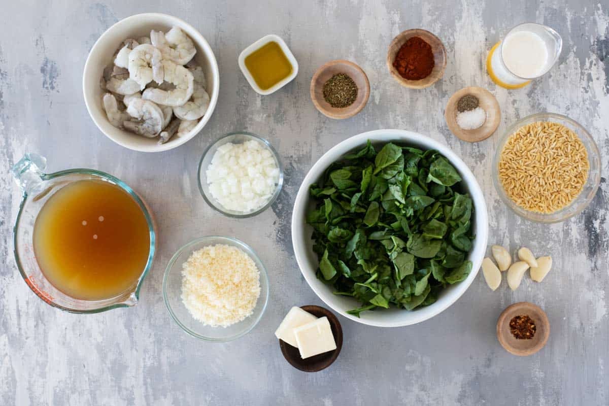 Ingredients for Shrimp Orzo Skillet.