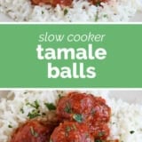 Tamale Balls collage with text bar in the middle.