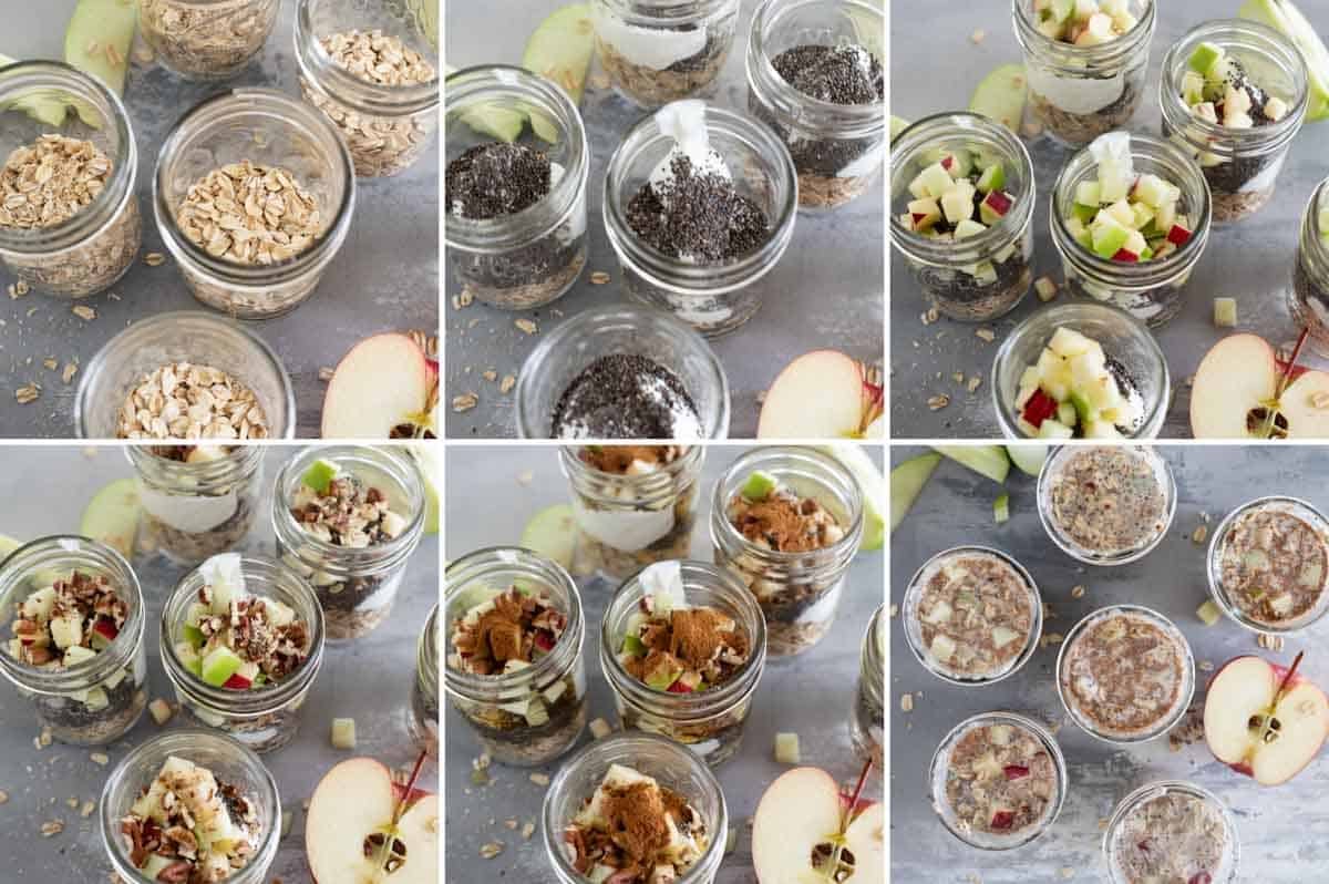 Steps to make Apple Pie Overnight Oats.