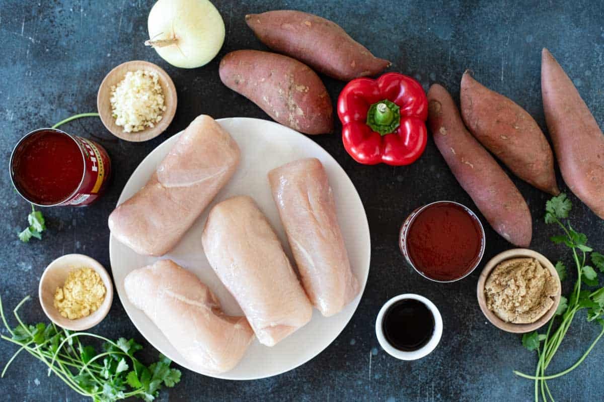 Ingredients for BBQ Chicken and Vegetables.